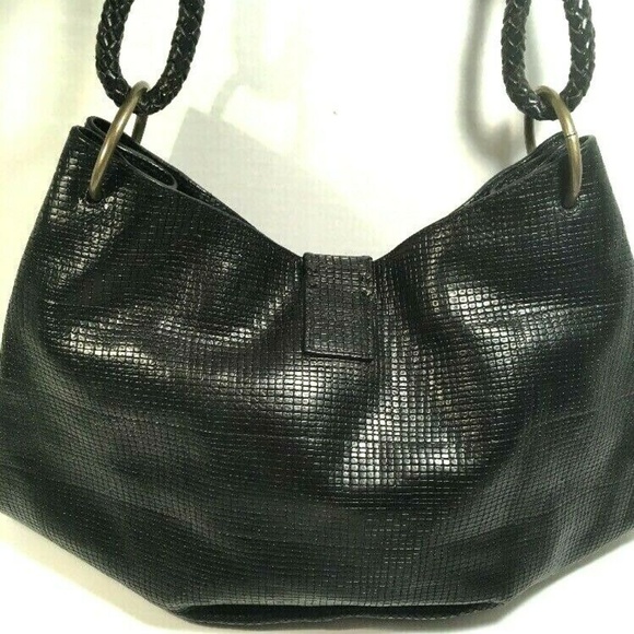 Sondra Roberts Black Faux Leather Patterned Hobo - Picture 2 of 8